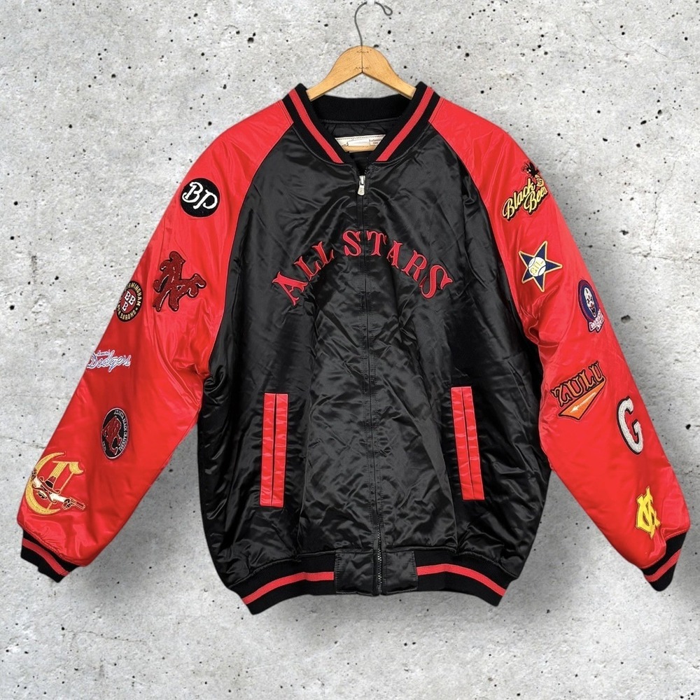 Negro Leagues Baseball All Stars Satin Varsity Jacket Mens 3XL Black Red Patches